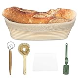 Gärkörbchen, LYCXAMES Oval Natürlichem Rattan Gärkörbe Brotkorb Hefekörben mit Brotlame, Teigschaber, Dänischer Schneebesen, Topfbürste, Leineneinlage für Selbstgemachtes Brot und Häusliche Bäck