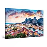 Startonight Bilder Dalmatinische Küste Kroatien - Leinwandbilder Moderne Kunst - Landschaft Wanddeko Kunstdrucke, Wandbilder XXL 80 x 120 cm, Tag Nacht B