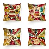 Kissenbezug 50x50cm,Kissenbezug Weihnachten 4er Set,Regenbogen-Weihnachtsbaum Deko Sofa Kissen Kissenhülle, Quadrat Samt Kopfkissenbezug,Kissenbezüge für Home Office Couch Auto Dek