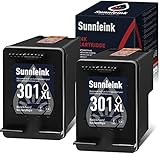 Sunnieink 301XL Wiederaufbereitete Tintenpatronen für HP 301 XL Schwarz Verwendung in OfficeJet 4630 2542 2620 2622 4632 DeskJet 2540 2050 1050 3050 1510 2544 3050a 1512 2510 Envy 5530 4500(2Pack)