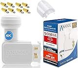 [ Test 2X SEHR GUT ] Anadol GoldLine Digital Quad LNB 4-Fach 0.1dB kälte & hitzebeständig - für 4 Teilnehmer + 8 F-Stecker + LNB Wetterschutz-Haube (für Schutz gegen Regen, Sonne, Hagel, EIS usw)