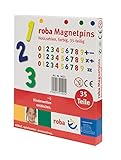 roba Magnetzahlen, Zahlen & Zeichen Set 35tlg, Magnetpins aus Holz, Schul-Spielzeug fü