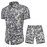 Briskorry Herren Blumen Kurzarm Hawaii Hemd Shorts Set Herren Freizeitanzug Druckanzug Kurzarm Shirt Shorts Set Trainingsanzug Jogginganzug Sommer Sport Anzug Männer Kurzarm T-Shirt Kurze Hose S