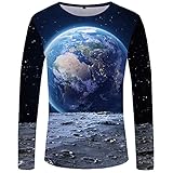 T-Shirt Herren Urban Klassisch Trend Mode Rundhals 3D Druck Herren Langarm Herbst Winter Streetstyle Dünnschliff Jugend Shirt Täglich Casual Atmungsaktiv Männer Base S