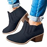 Reasoncool Stiefel Damen Stiefeletten Dicke Ferse Mittlere Absätze Lederstiefel Schlupfstiefel Herbst Winter Mode Retro Booties rutschfeste Kurz B