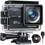 WOLFANG Action Cam 4K, Ultra HD 20MP WIFI Unterwasserkamera, 170° Weitwinkel 40M Wasserdichte Helmkamera mit EIS Anti-Shake (Externem Mikrofon, 2.4G Fernbedienung, 2 Akkus und Zubehör Kit)