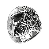 Mianova Herren Ring Edelstahl Massiv Breit Herrenring Männer Biker Rocker Schmuck Totenkopf mit 2 Gesichter Größe 62 (19.7