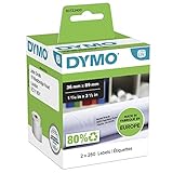 DYMO Original LabelWriter Adressetiketten (Groß) | 36 mm x 89 mm | schwarzer Druck auf weißem Untergrund | 2 Rollen mit je 260 Etiketten (520 Stück) | selbstklebend | für LabelWriter Etikettendruck