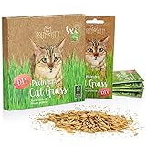 Premium Katzengras Saatmischung: 5 Beutel je 25g Katzengras Samen für 50 Töpfe fertiges Katzengras – Eine grüne Katzen Wiese – Natürliche Katzen Leckerlies – Pflanzen Samen - Grassamen PRETTY KITTY