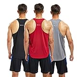 frueo 3er-Pack Lauf-Muskel-Tanktop für Herren, DRT-Fit Workout, ärmellos, atmungsaktiv, Y-Rücken, Training, Bodybuilding-Unterhemden, Schwarz Grau Rot, XXL