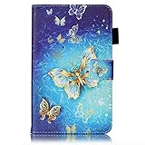 Kompatibel mit Galaxy Tab 4 7.0 Zoll SM Ledercase Handyhülle Hülle Tasche Wallet Bookstyle Flipcase Folio Handytasche Kartensätze Magnetisch Ständer Rückschale Handycover,Gold Schmetterling