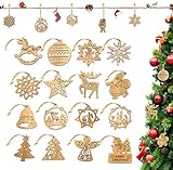 Weihnachtsbaumschmuck Holz, 16 Stück Christbaumschmuck Mit Hanfseil und beweglichen Holzperlen, 7.5