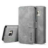 UEEBAI Handyhülle für Samsung Galaxy S7, Hülle Retro Premium PU Leder Weiche Klapphülle Magnetverschluss Wallet Kartenfach Standfunktion Cover Anti Kratzern Flip Case Trageband Schutzhülle -G