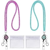 LKNBIF Kristall Lanyard Halskette Mit Personalausweis Halter Und Schlüsselring,2 Stücke Strass Kristall Lanyard Kristall-Lanyard-Gurt Strass Ausweishüllen Lanyard Gurt Klar Abzeichen Blau L