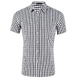 Hemd Herren Sommer Kurzarm Kariert Shirt Herren Work Lässig Urban Style Tops Herren Atmungsaktiv Leicht Basic Hemd Herren Regular Fit Kent Kragen Shirt H