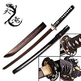 Katana Rot Damast Stahl 1045 Ten Ryu Schwert scharf echt zum Training Metall Samurai 100% handgefertigt Nur für Erwachsene - 18 Jahre erforderlich TR-026