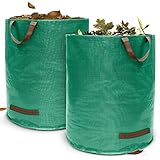 Terrauno - Gartensack 500 Liter Fassungsvermögen - 2er Pack I 150g/m² starker Gartenabfallsack mit verstärktem Boden I Faltbar mit 4 extra starken Griffen I Laubsack für Gartenab