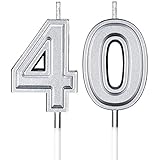 BBTO 40. Geburtstag Kerzen Kuchen Nummer Kerzen Alles Gute zum Geburtstag Kuchen Topper Dekorationen für Geburtstag Hochzeit Jahrestag Feier Zubehör (Silber)