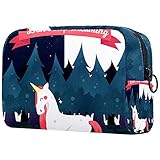 Make-up-Taschen-Organizer Tragbarer Reisekosmetikkoffer Einhorn und Kiefer Große Aufbewahrungstasche Reiß