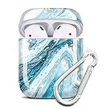 JIAXIUFEN Kompatibel mit AirPods Hülle Stoßfeste Silikon Kopfhörer Taschen Case Schutzhülle Zubehör mit Karabiner Kompatibel mit AirPods 2 & 1, B