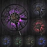 YYNNL Barber Beauty Shop Wanduhr aus echter Schallplatte Friseur Haarschnitt LED Beleuchtung Uhr Modem Design Barber Hanging D