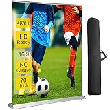 VEVOR Mobiler Beamer Leinwand 70'(177,8cm) Bodenleinwand 8K/4K HD Tragbare Beamer Leinwand Glasfasergewebe Rolloleinwand 16:9 Leinwand Ausziehbar 160° Blickwinkel Ideal für Heimkinos Schulen Bü