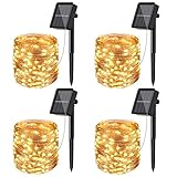 [4 Stück] Solar Lichterkette Aussen, litogo 12M 120Led Lichterkette Solarlichterkette für Außen Wasserdicht KupferDraht Outdoor lichterkette Deko Draußen 8 Modus für Balkon, Weihnachten Warmweiß