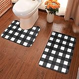 Badezimmerteppich-Set, 2-teilig, gebürstet, breit, Vichy-Muster, U-Form, WC-Vorleger, ultraweiches Flanell, rutschfest, 2 Stück