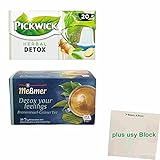Detox Grüner Tee Multipaket von Meßmer + Pickwick (2x 20 Teebeutel, 2 Packungen à 40g) + usy Block