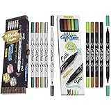 ONLINE Set Calli.Brush Metallic Double-Tip Pens, Pinsel- und Kalligrafie-Spitze, Brushpen in Bamboo Etui & Calli.Twin Fresh, Double Line Pen, 5er Set Handlettering Pens, Stifte mit Doppel-Sp