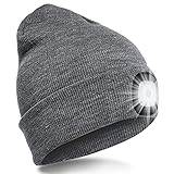 SPGOOD LED Beanie Beleuchtete Mütze mit Licht Laufmütze Herren Damen Kappe Lampe USB Nachladbare Mütze Winter Warm Stirnlampe mit LED Licht für Jogger,Camping,Laufen (Dunkelgrau)