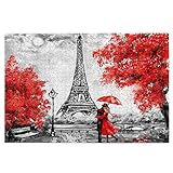 MJIAX Jigsaw Puzzles 1000 Stück,Ölgemälde Paris Europäische Stadt Landschaft Frankreich Eiffelturm Schwarz Weiß Rot Modernes Paar,Family Large Puzzle Game Artwork für Erwachsene T