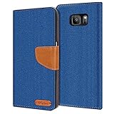 Verco Galaxy S7 Edge Hülle, Schutzhülle für Samsung Galaxy S7 Edge Tasche Denim Textil Book Case Flip Case - Klapphülle B