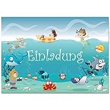 12 Einladungskarten im Set Zum Geburtstag / Kindergeburtstag mit Motiv Ozean, Unterwasserwelt, Schwimmbad, Freibad, Poolparty. Einladungen für Jungen und Mädchen (12 Einladungen)