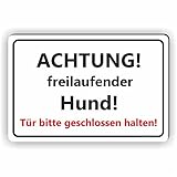 Fassbender-Druck SCHILDER Achtung! freilaufender Hund! / Tür Bitte geschlossen halten/T-010 (15x10cm Schild)