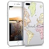 kwmobile Case kompatibel mit Apple iPhone 7 Plus / 8 Plus - Hülle Silikon transparent Travel Schriftzug Schwarz Mehrfarbig Transp