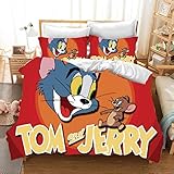 Fgolphd Tom und Jerry bettwäsche? 100% Mikrofaser, Bettbezug und Kissenbezug, geeignet für Jungen, Mädchen, Kinderzimmerdekoration (135 x 200 cm,19)