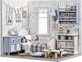 QLKJ DIY Haus Modell Holzpuppe Haus Handgefertigte Miniatur Bausatz-Sunshine üBerlauf Modell MöB