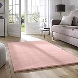 Taracarpet Supersoft kurzflor Teppich Fiona Wohnzimmer Schlafzimmer Kinderzimmer Flur Läufer waschbar rutschfest Uni rosa 060x120