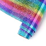 HTVRONT Holographic Plotterfolie Textil 30.48cm x 182.88cm mit Regenbogen Streifen Flexfolie für Cricut & Silhouette Cameo für T-S