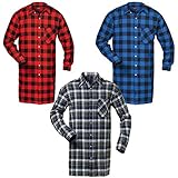 Craftland Flanell Hemd extra lang im 3er-Set 100% Baumwolle mit Brusttasche in blau, rot, Marine Größe wählbar (XXXL)