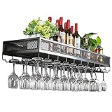 FFF-shelf Weinglashalter Weinregal, Weinregal Wand mit Leitplanke,Weinglashalter Schmiedeeisen,Schwimmende Regale für Home Coffee Ktv B