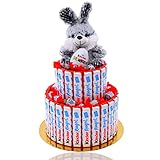 LEDU® Kinderriegeltorte mit Hase 'Hugo' | 2 Etagen | mit Kinderschokolade + Kinderbonbons + Ü-Ei | Perfekt für den Geburtstag | 30