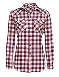 UNibelle Damen Bluse elegant Langarm Karohemd Sommer Oberteil locker Tunika karohemd Top mit einstellbare Ärmeln,Weinrot L