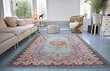 Rozenkelim Vintage Teppich | Shabby Chic Look Teppichläufer für Wohnzimmer, Schlafzimmer und Flur | 70% Polypropylen, 30% Baumwolle (Pastell, 225cm x 155cm, 8 mm hoch)