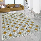 Paco Home In- & Outdoor-Teppich Mit Retro-Design Balkon Terrasse 3D-Web-Art In Gelb Beige, Grösse:120x170