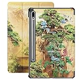 Hülle für Galaxy Tablet S7 Plus 12,4 Zoll Hülle 2020 mit S-Stifthalter,Chinese 3D Wallpaper Beige Tree Slim Stand Schutzfolie für Samsung