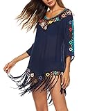 Strandponcho Strandkleider Bikini Cover Up Sexy Beach Bikini Dress Damen Bademode Boho Sommerkleid große größen Sommer Blusen Strandhemd (one size, Dunkelblau)