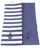 osters muschel-sammler-shop Maritime Küchenartikel ┼ Geschirrtuch 2er Set -oder Tischläufer ┼ Ankermotiv ┼ blau/Weiss (2er Geschirrtuch Set 50x70cm)