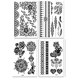Frauen wasserdichte Spitze Blumen Arm Hand Bein schwarz temporäre Tätowierung DIY gefälschte Tattoo Aufkleber für Frauen Mädchen Erwachsene indische Braut Hochzeit Tatoos 1 B